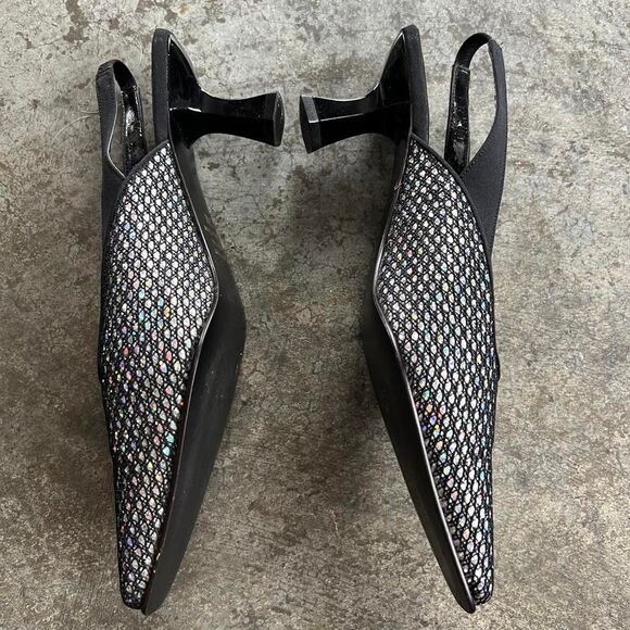 J. Reneé Women's Black and Silver Sling Back Kitten Heel Mules - Picture 7 of 8